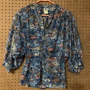 VTG Y2K Blouse Fairy Boho Dainty Floral Peasant Top Byer California Medium Blue